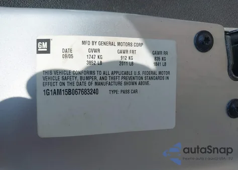 2006 Chevrolet Cobalt Ss z USA, uszkodzony, nr VIN 1G1AM15B067683240